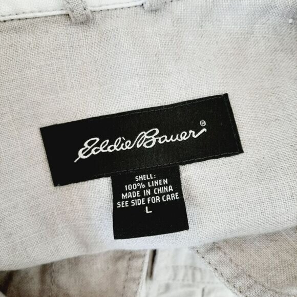 EDDIE BAUER 100% Linen Canvas Button Down Jacket Utility Light Beige Sz L - Picture 13 of 13